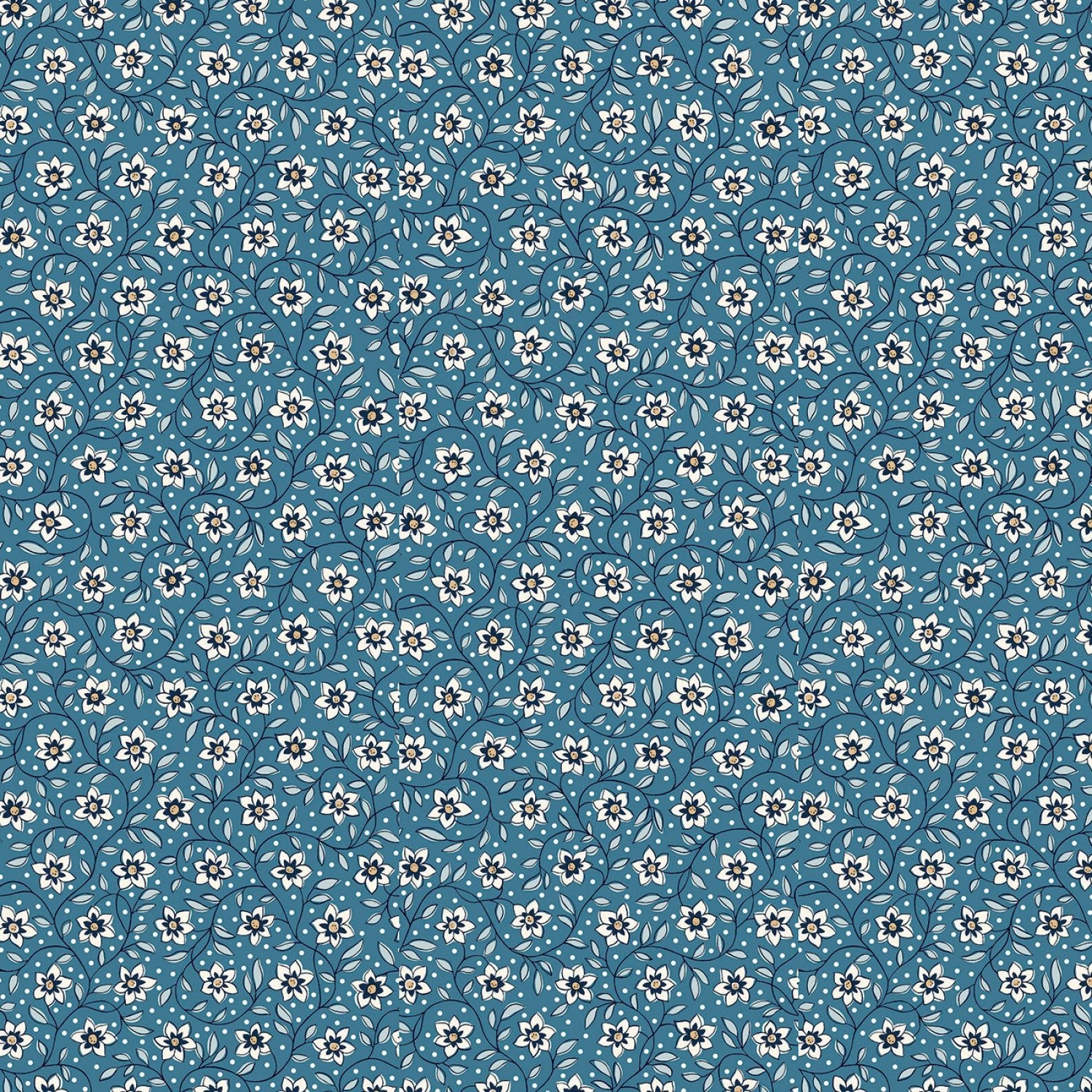 Liberty of LondonDenim Florals Quilt Fabric Lily Trail OceanFabric