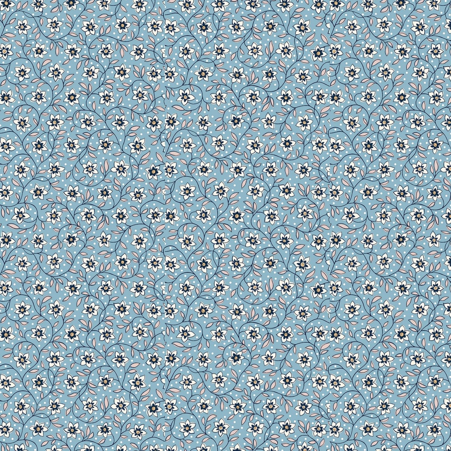 Liberty of LondonDenim Florals Quilt Fabric Lily Trail SkyFabric