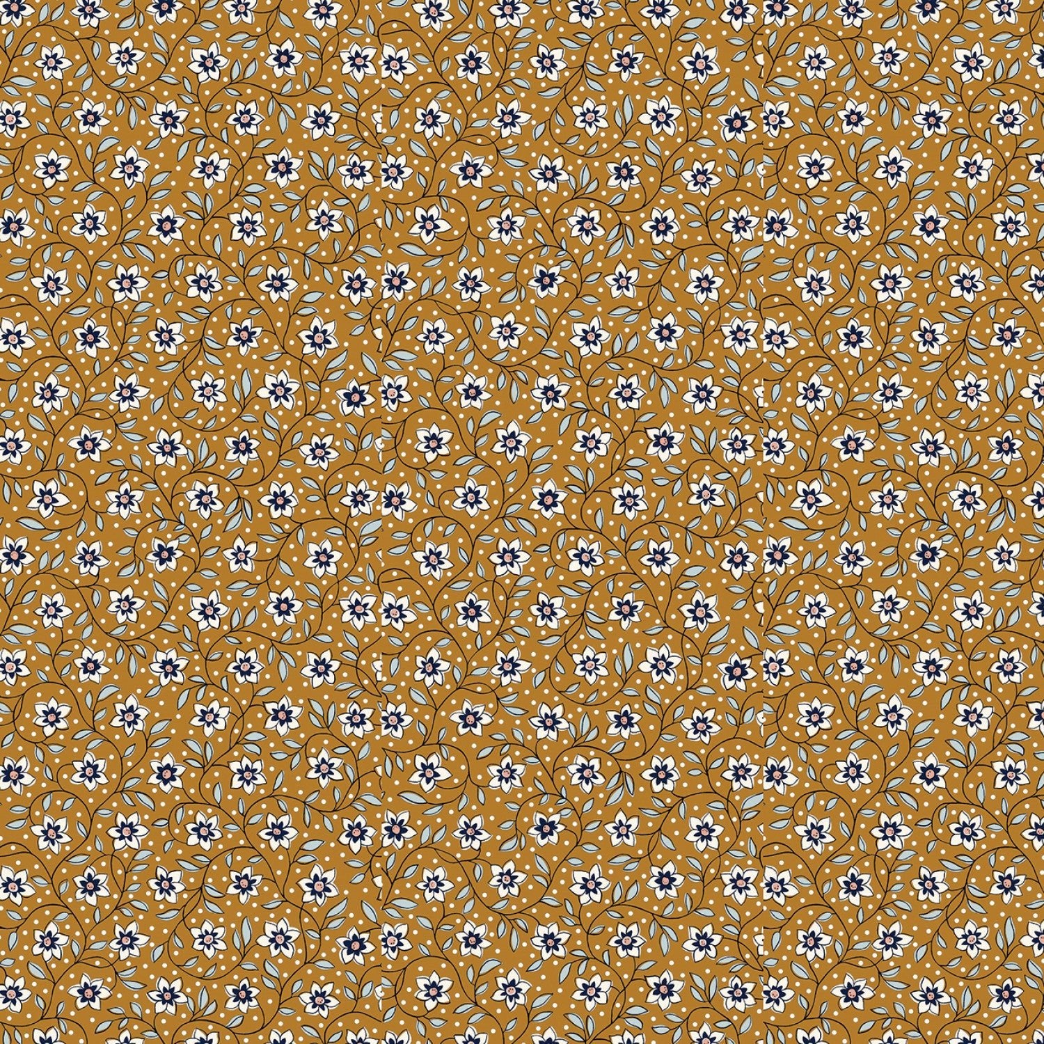 Liberty of LondonDenim Florals Quilt Fabric Lily Trail GoldFabric