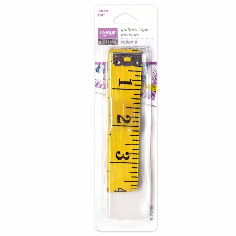 Yellow tape measure in packaging on a white background