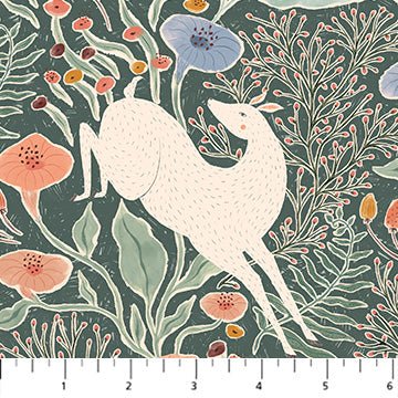 FIGO FabricsGolden Hour Quilt Fabric Deer GreenFabric