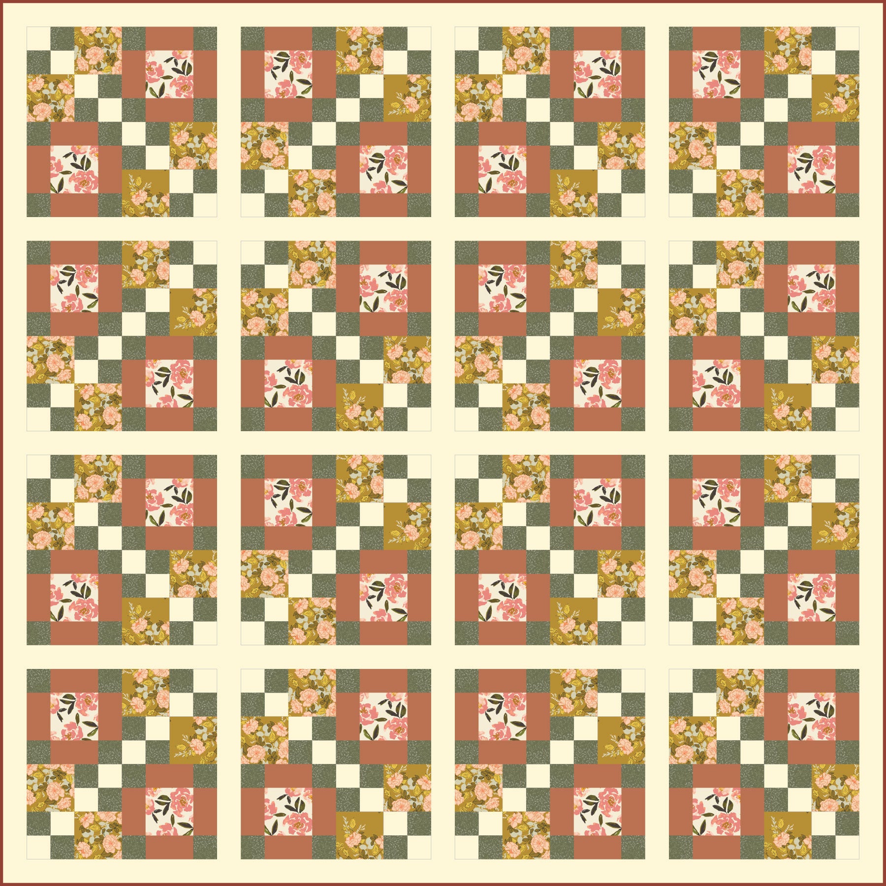 Rose Garden Laura's 4-Patch Large Throw Quilt Kit