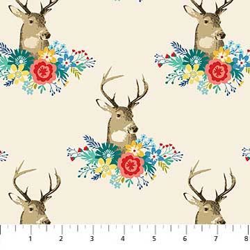 NorthcottChloe Quilt Fabric Deer on CreamFabric