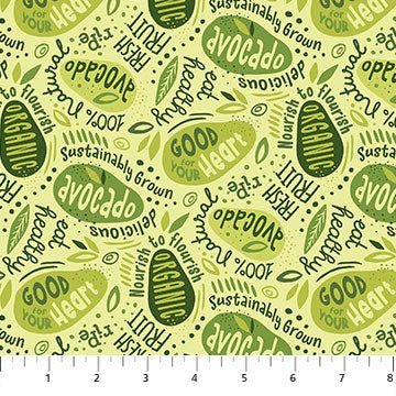 NorthcottAvocado Love Quilt Fabric Words ChartreuseFabric