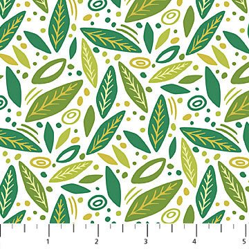 NorthcottAvocado Love Quilt Fabric Leaves WhiteFabric