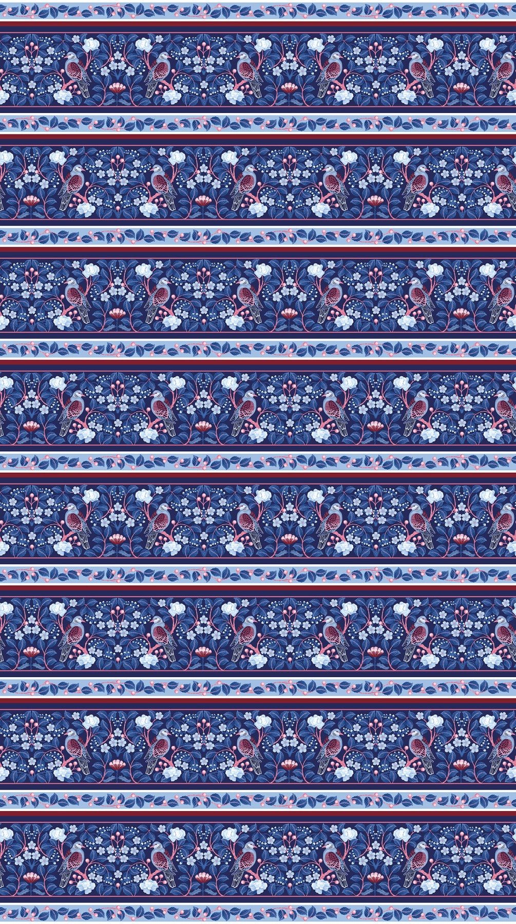 NorthcottWillowberry Lane Quilt Fabric Border Print BlueFabric