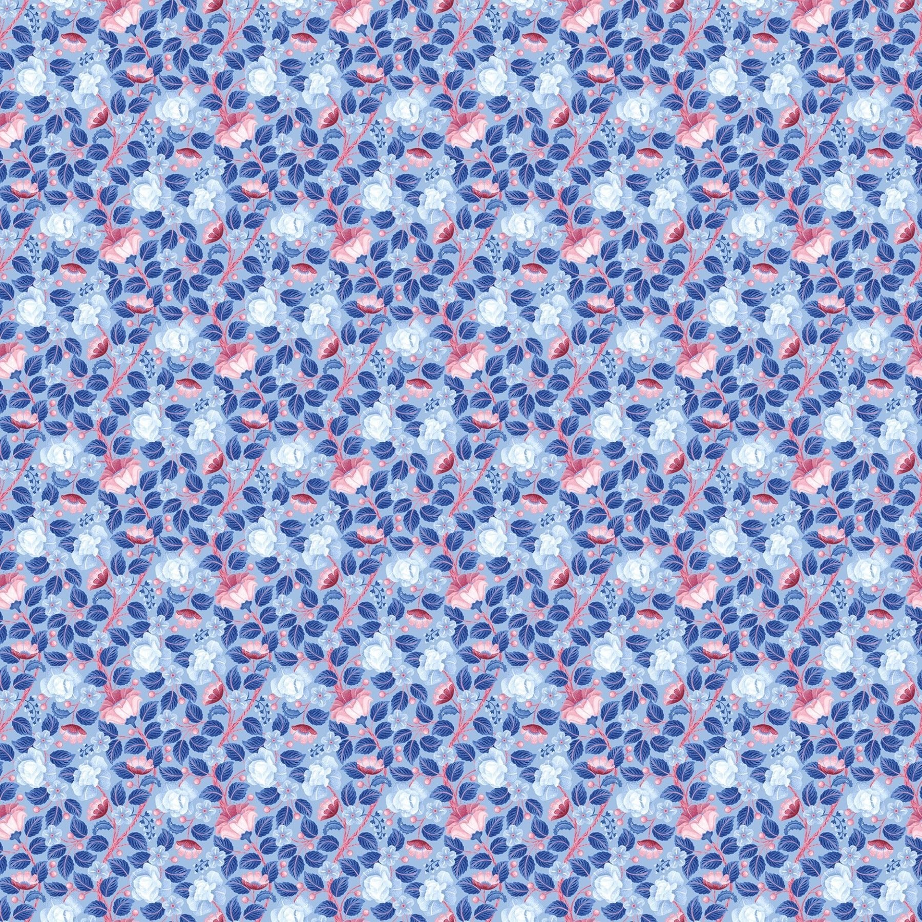 NorthcottWillowberry Lane Quilt Fabric Flowers and Vines BlueFabric