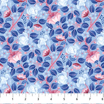 Willowberry Lane Quilt Fabric Flowers and Vines Blue