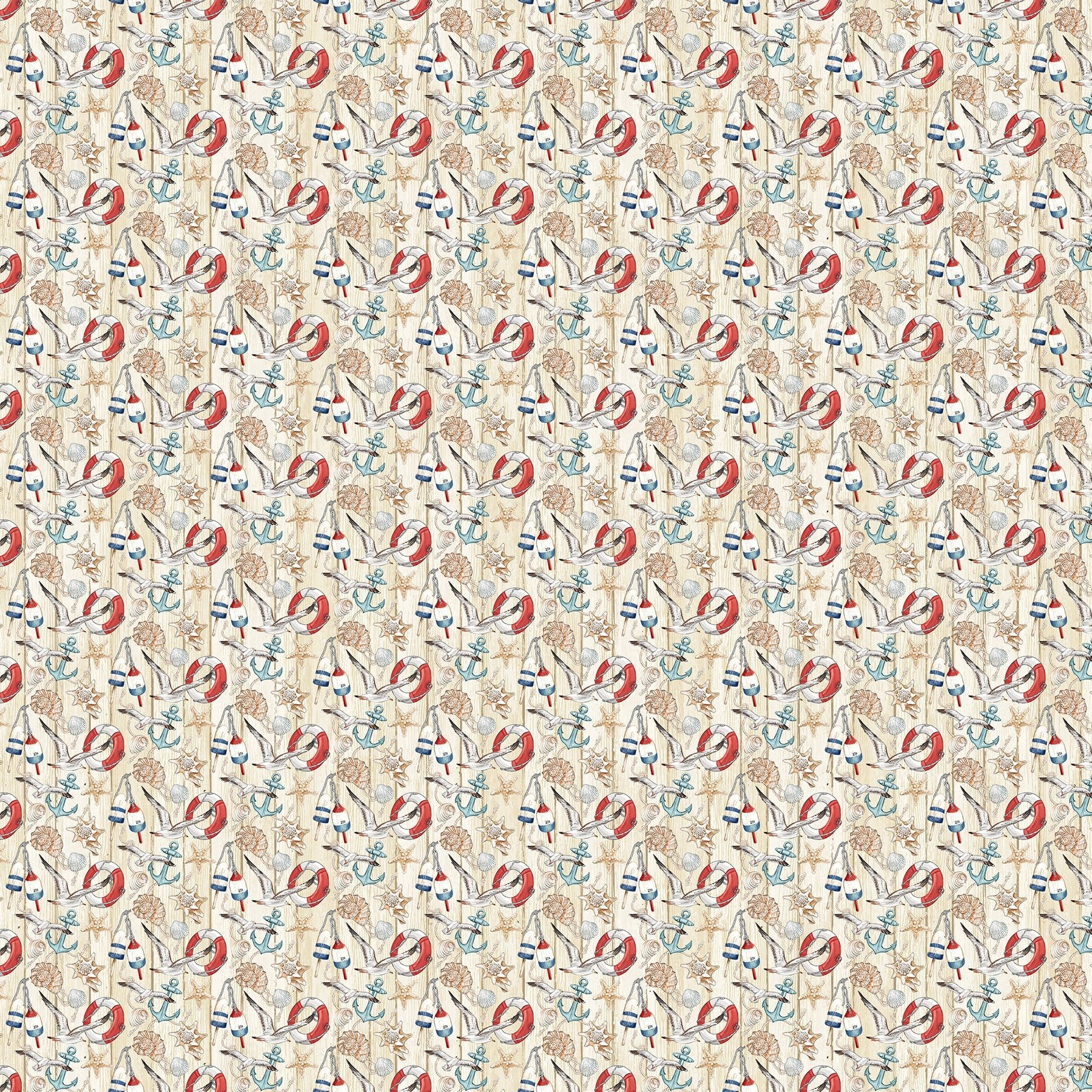 NorthcottBeach Therapy Quilt Fabric Seagulls and Lifesavers TanFabric