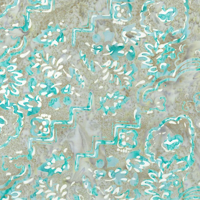 Banyan BatiksIntaglio Seafoam Batik Quilt Fabric Flower Wall GreenFabric