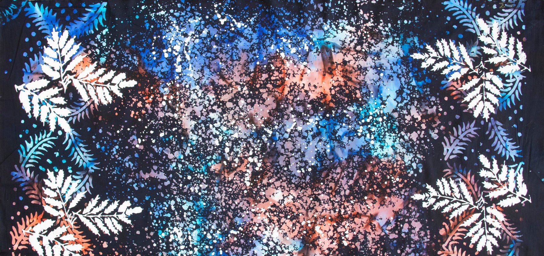 Banyan BatiksDappled Leaves Batik Fabric Border Print NavyFabric