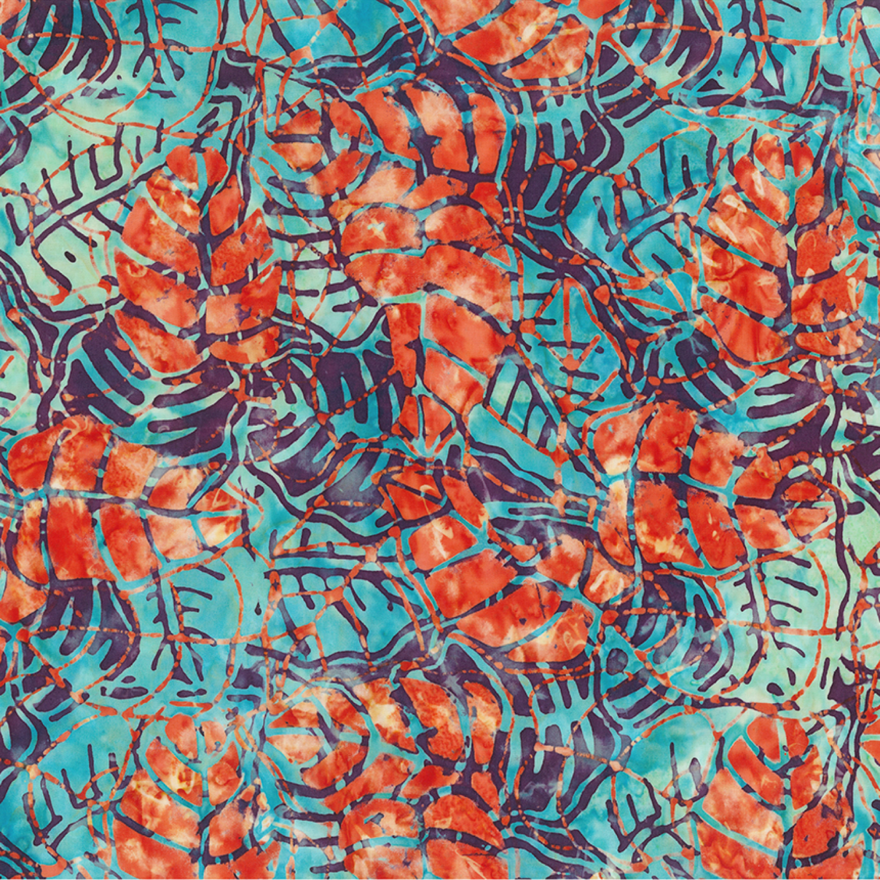 Banyan BatiksDappled Leaves Batik Fabric Tropical Leaves TealFabric