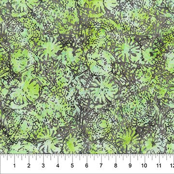 Banyan BatiksFlutter Batik Fabric Floral Burst Citrus GreenFabric