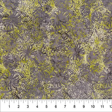 Banyan BatiksFlutter Batik Fabric Floral Burst Blue GreyFabric