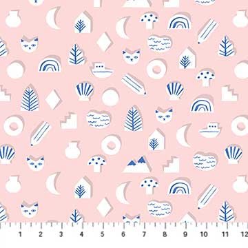 FIGO FabricsMoonlit Voyage Fabric Symbols PinkFabric