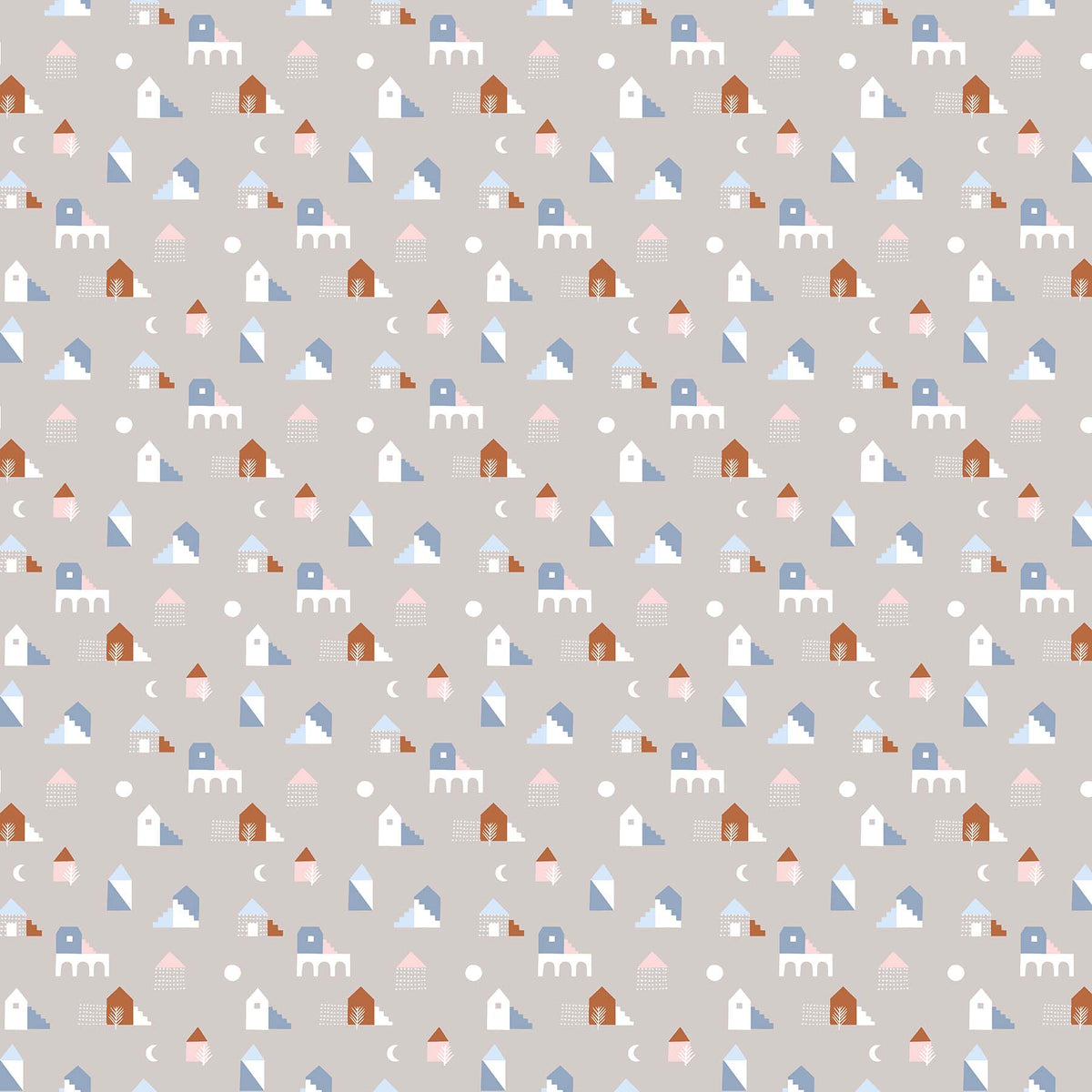 Moonlit Voyage Quilt Fabric Houses Grey | FIGO Fabrics