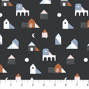 FIGO FabricsMoonlit Voyage Quilt Fabric Houses BlackFabric