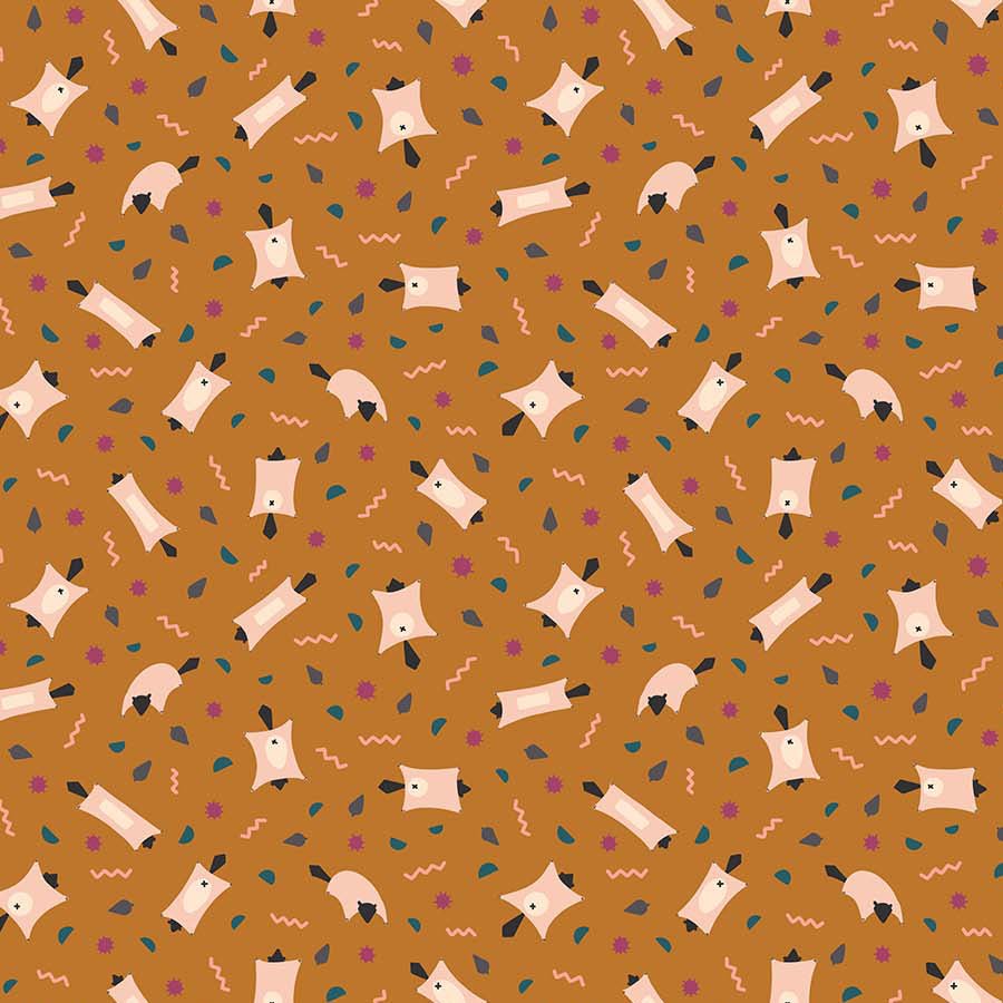 FIGO FabricsTreehouse Quilt Fabric Flying Squirrels GoldFabric