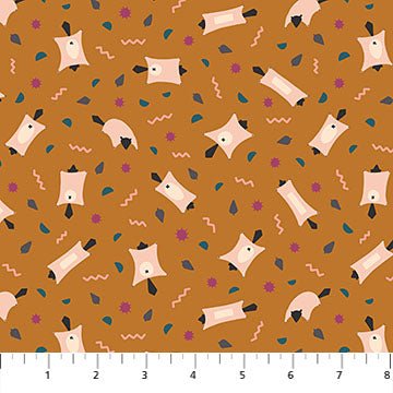 FIGO FabricsTreehouse Quilt Fabric Flying Squirrels GoldFabric