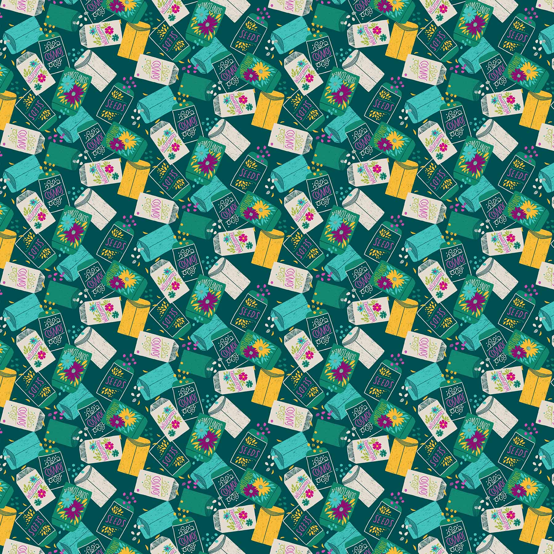 FIGO FabricsFlora Seed Packet Toss GreenFabric