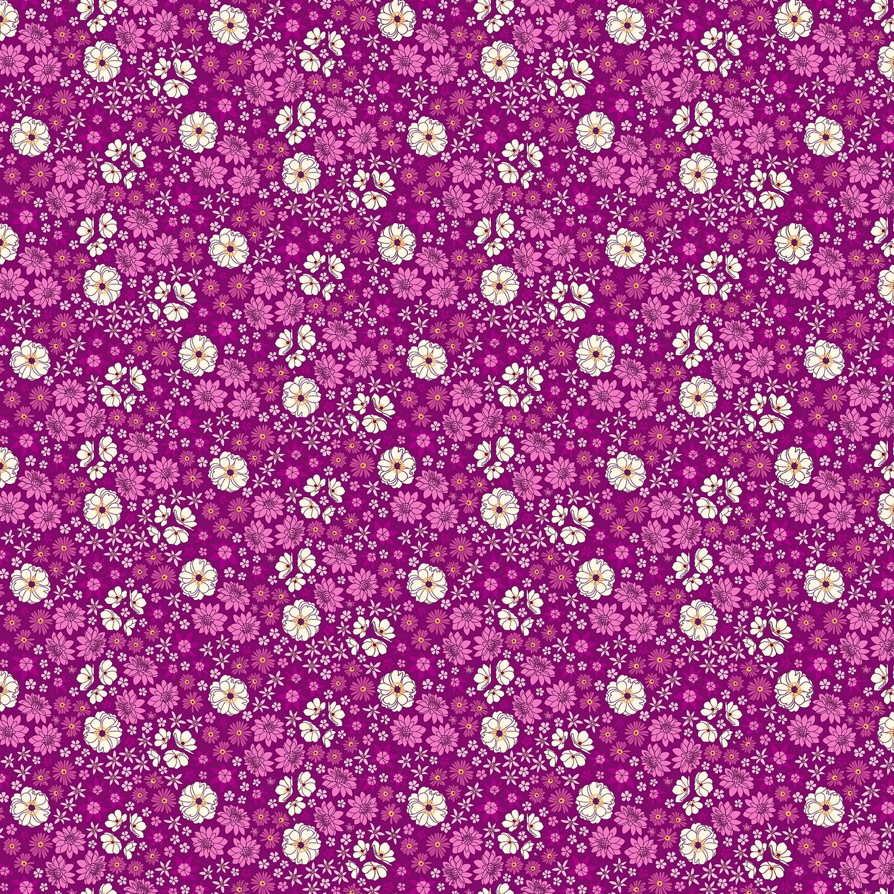 FIGO FabricsPrimavera Quilt Fabric Flowers PurpleFabric