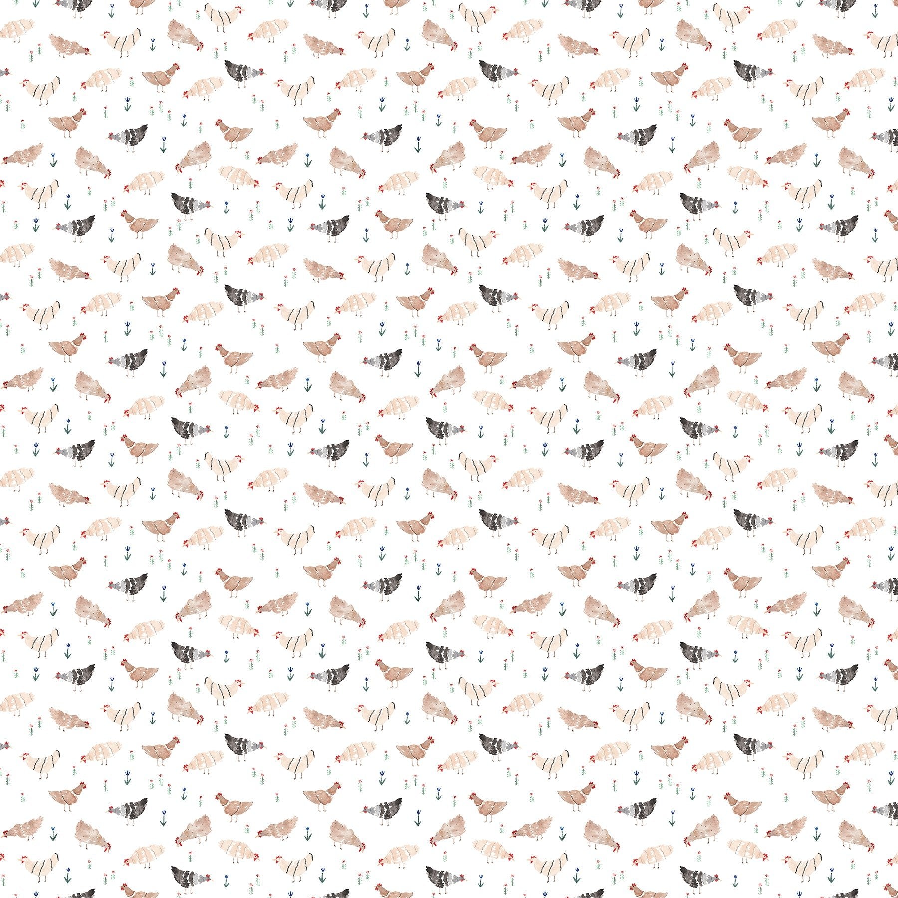 FIGO FabricsWild West Chickens WhiteFabric