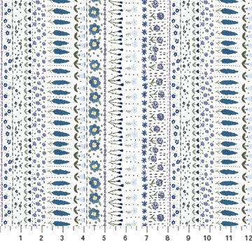 FIGO FabricsBirdwatch Quilt Fabric Floral Stripe WhiteFabric