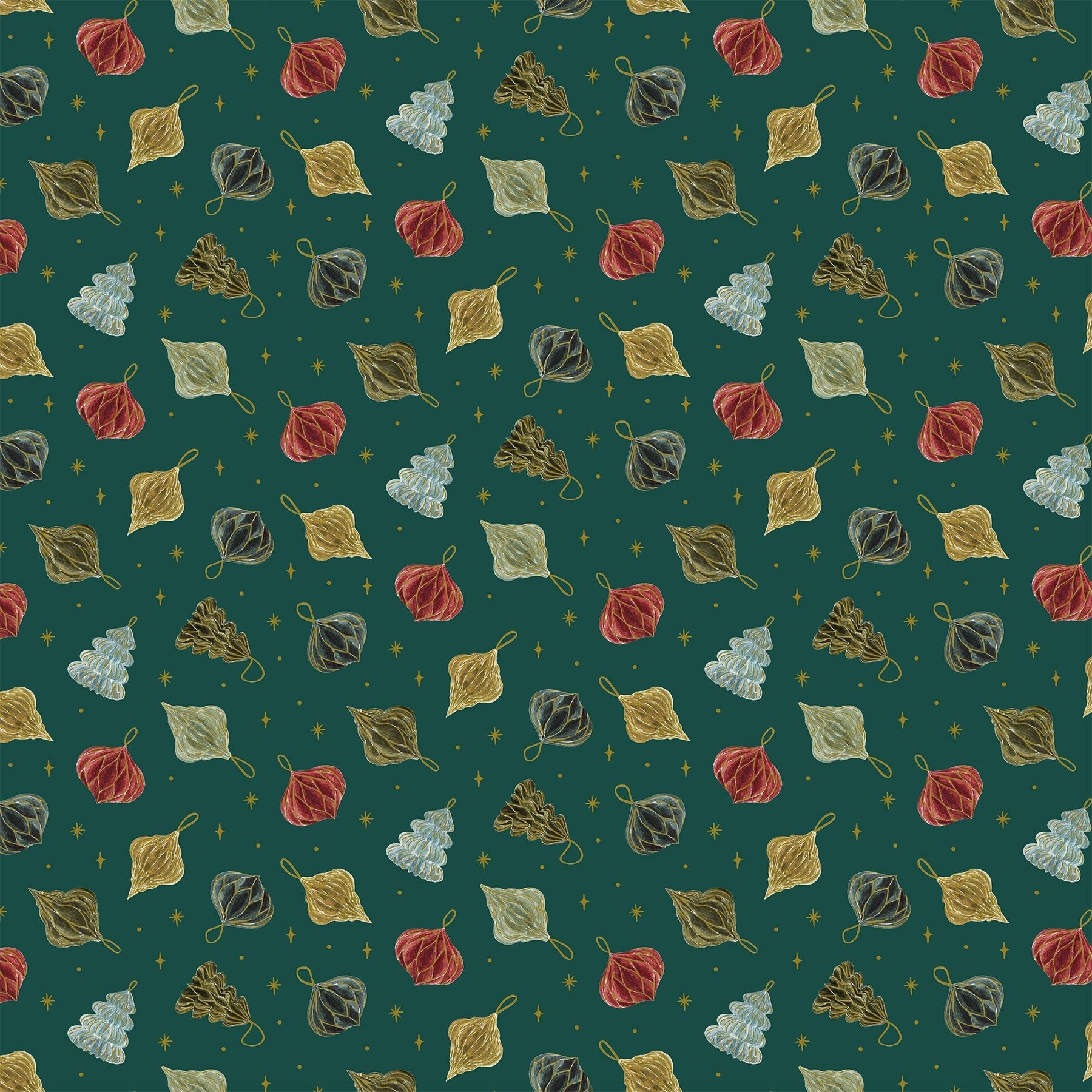 FIGO FabricsNoel Metallic Paper Ornaments GreenFabric