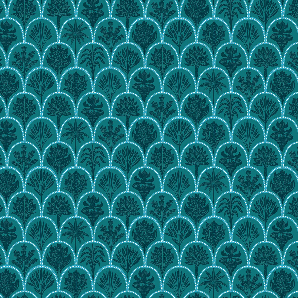 FIGO Fabrics Pond Tales Scallops Teal