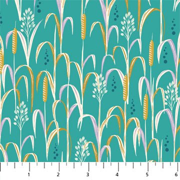 FIGO FabricsPond Tales Quilt Fabric Reeds TealFabric