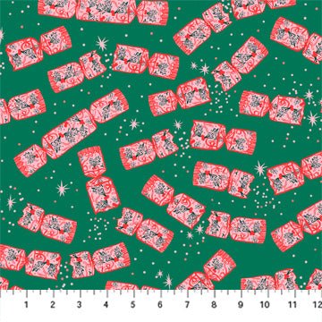 FIGO FabricsMerry Kitchmas Quilt Fabric Crackers GreenFabric