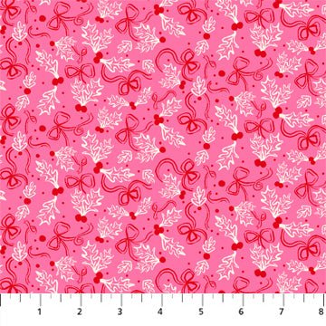FIGO FabricsMerry Kitchmas Quilt Fabric Holly PinkFabric