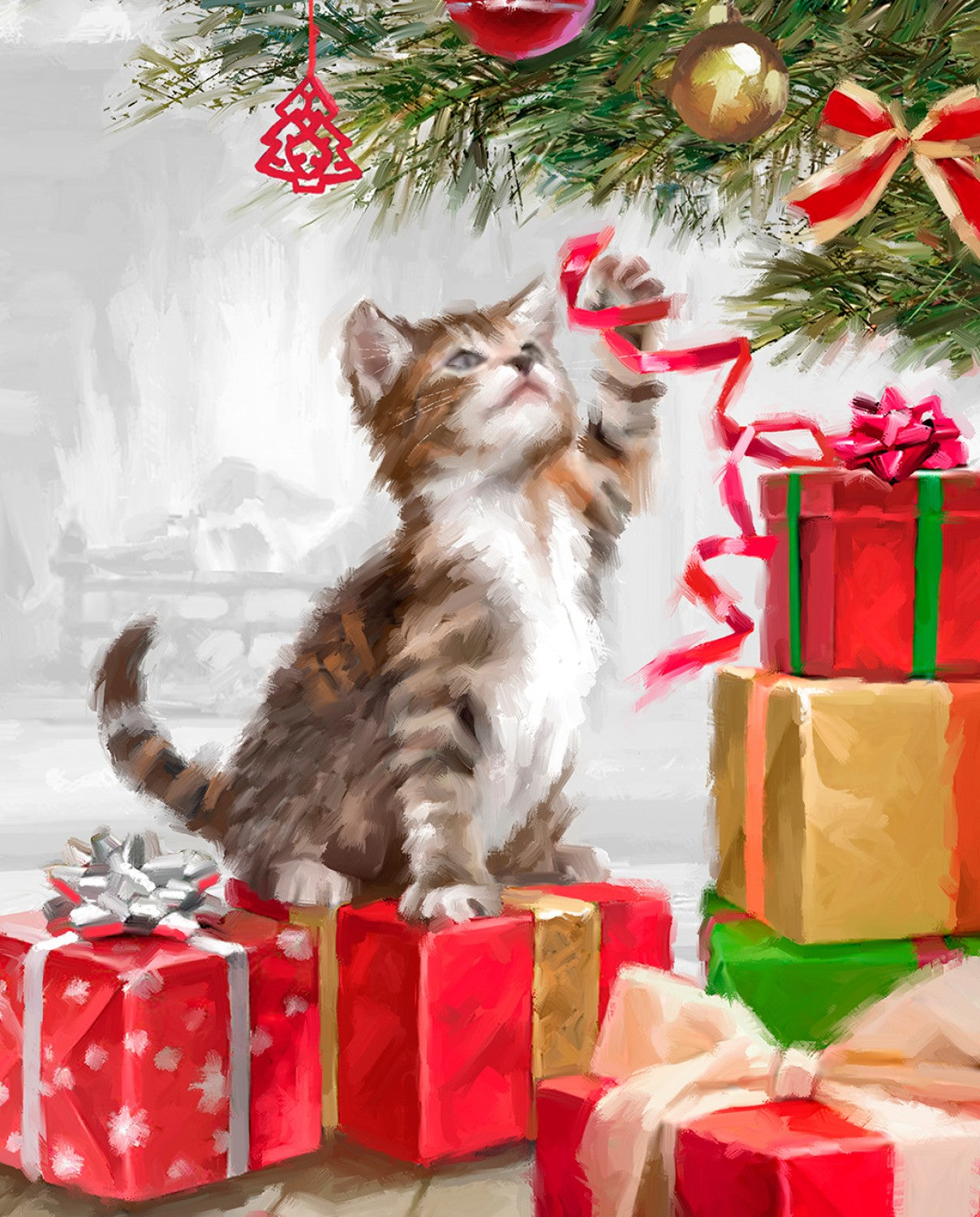 Kitten with a Ribbon Fabric Panel