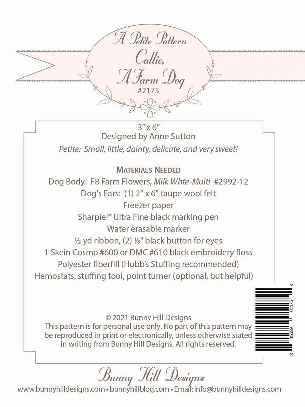 Bunny Hill DesignsCallie A Farm Dog Sewing PatternSewing Patterns