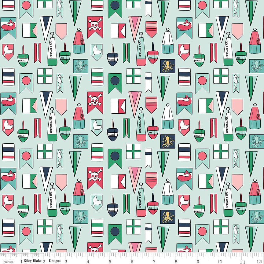 Riley Blake DesignsAhoy Mermaids Quilt Fabric Flags SeafoamFabric