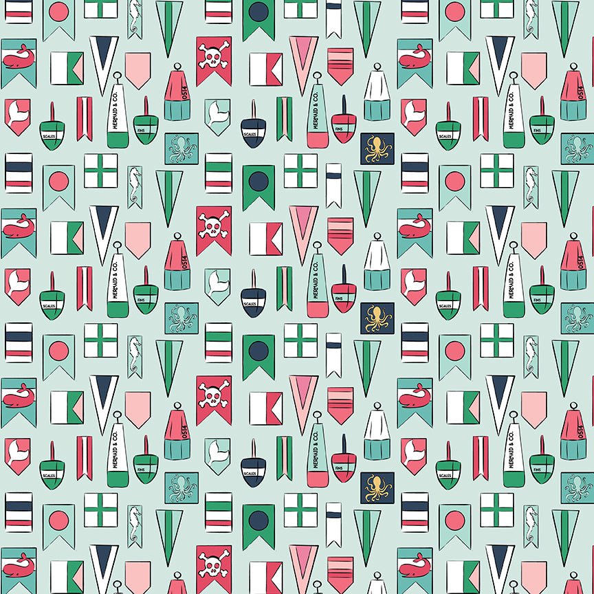 Riley Blake DesignsAhoy Mermaids Quilt Fabric Flags SeafoamFabric