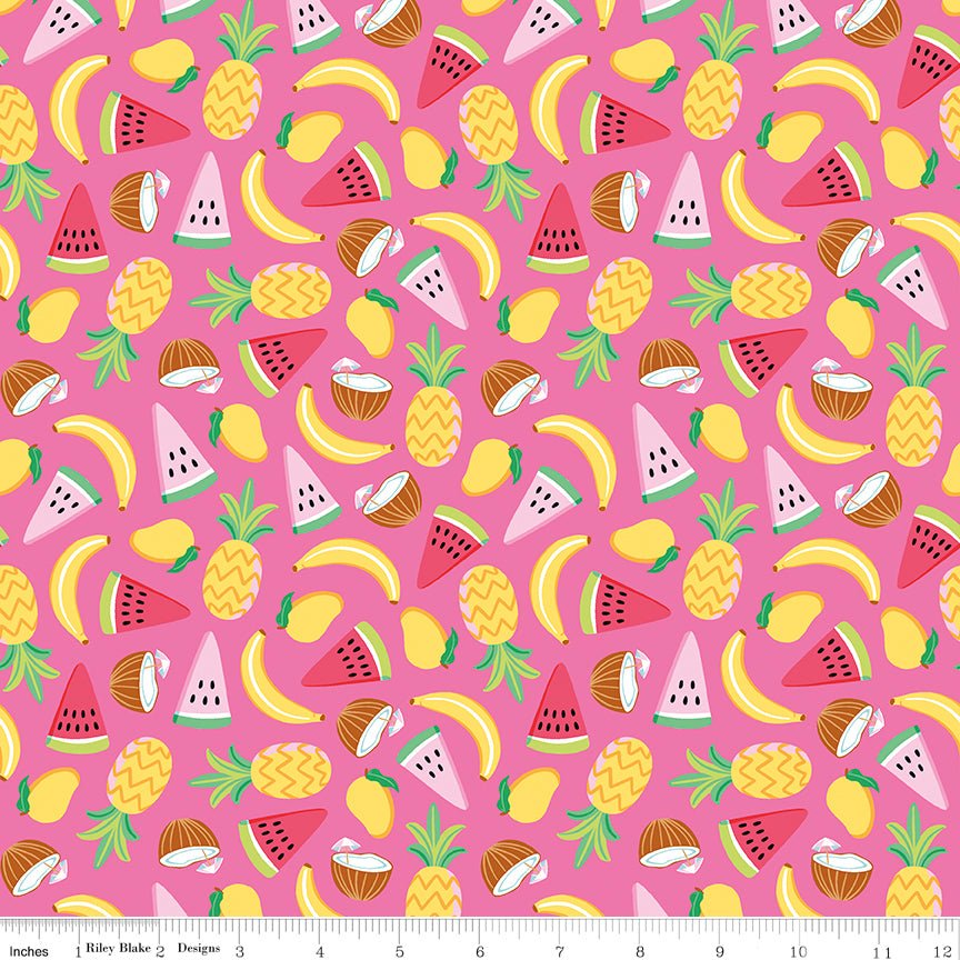 Riley Blake DesignsRainbowfruit Quilt Fabric Let's Get Coconuts Hot PinkFabric