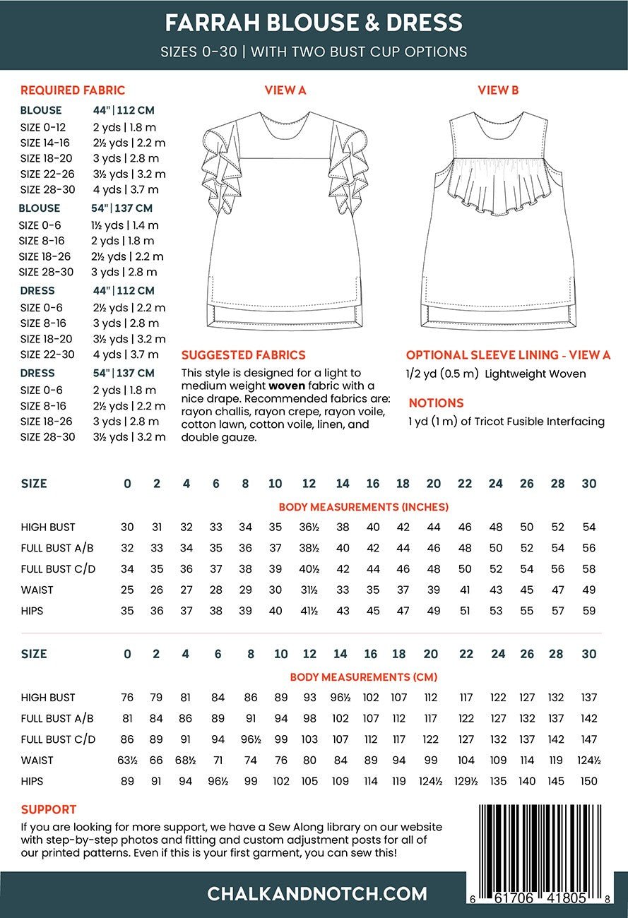 Chalk and NotchFarrah Dress and Blouse Sewing PatternSewing Patterns