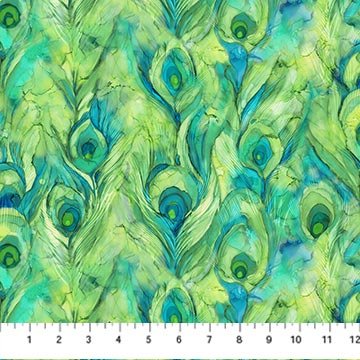 NorthcottAllure Quilt Fabric Feathers Lt GreenFabric
