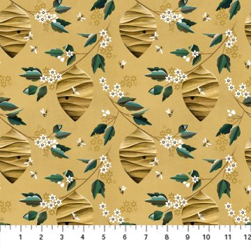 FIGO Fabrics Honey Bloom Beehives Gold Fabric