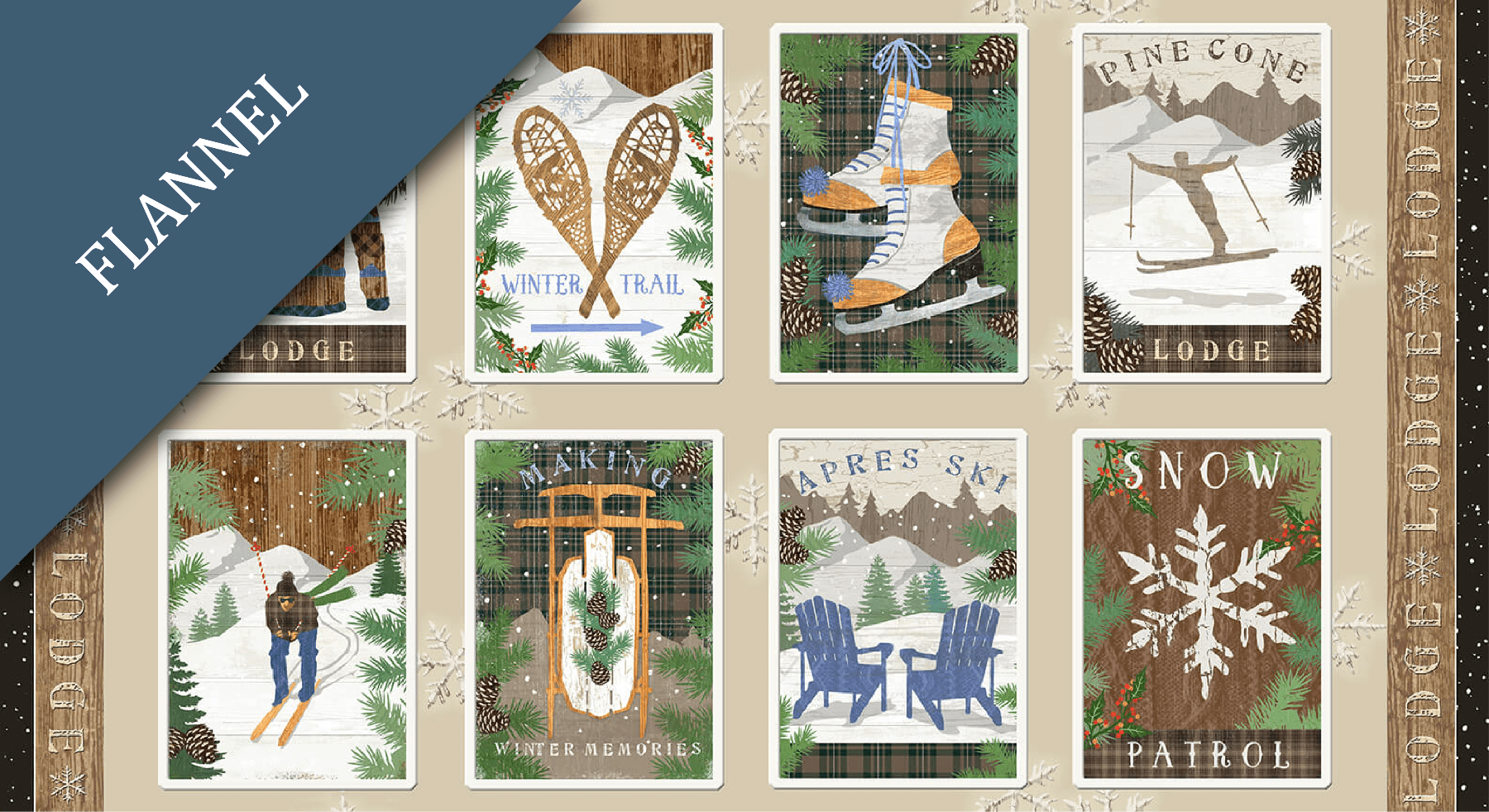 Henry GlassPine Cone Lodge FLANNEL Block PanelFabric Panel