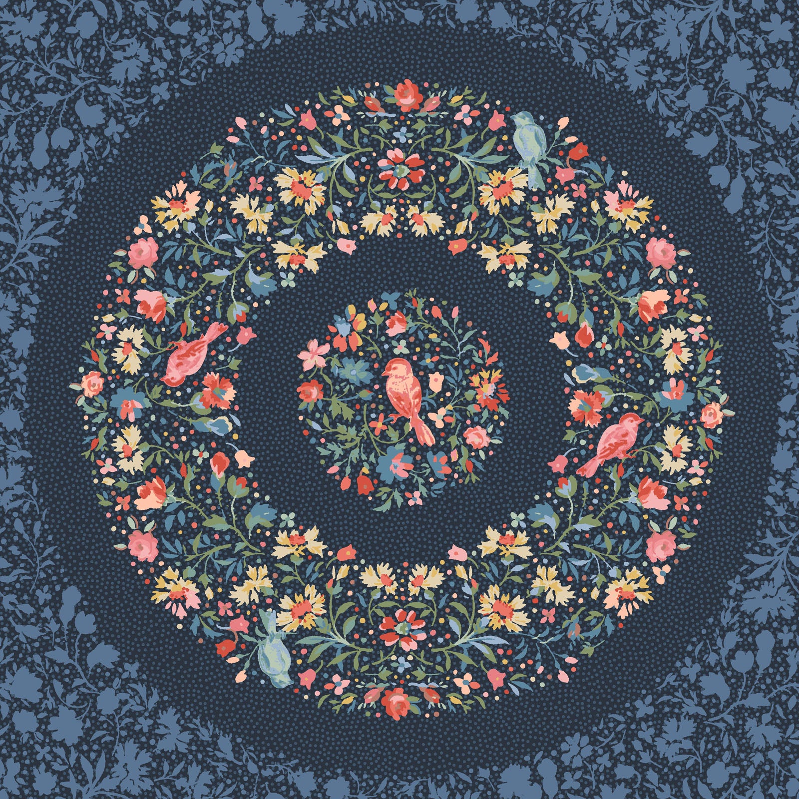 Lovely Bunch Wreaths Fabric Panel Navy