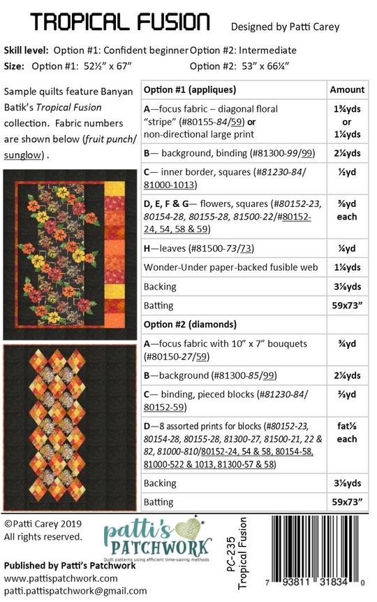 Patti's PatchworkTropical Fusion Batik Quilt PatternQuilt Patterns