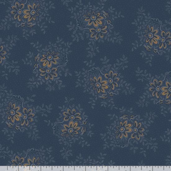 Marcus FabricsOld Blue Calicos Quilt Fabric Cut Flowers NavyFabric