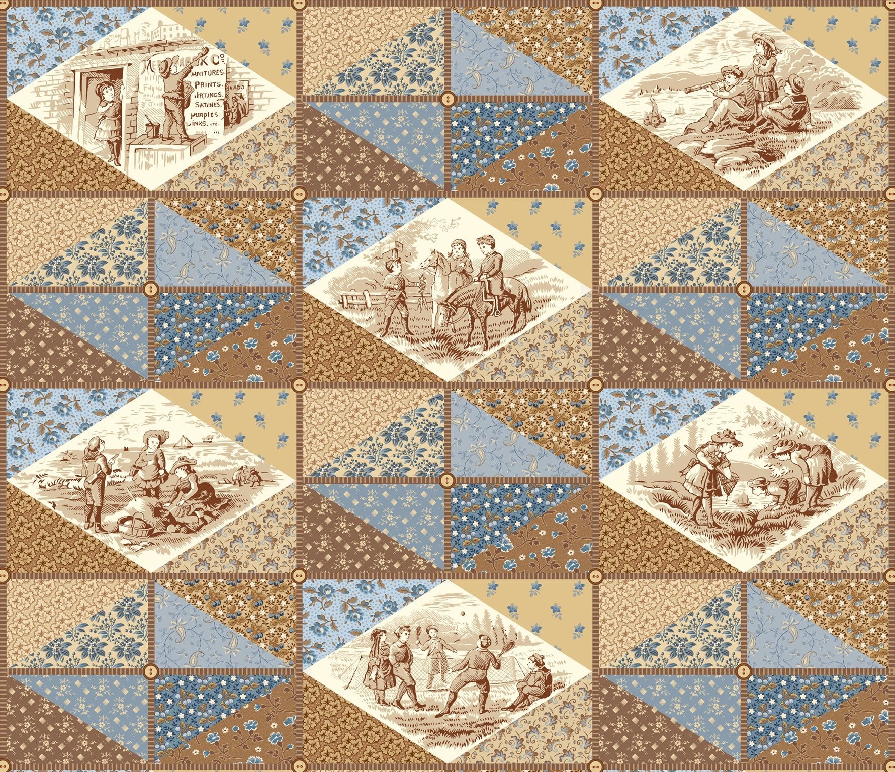 Marcus FabricsBack In The Day Quilt Fabric Block BlueFabric