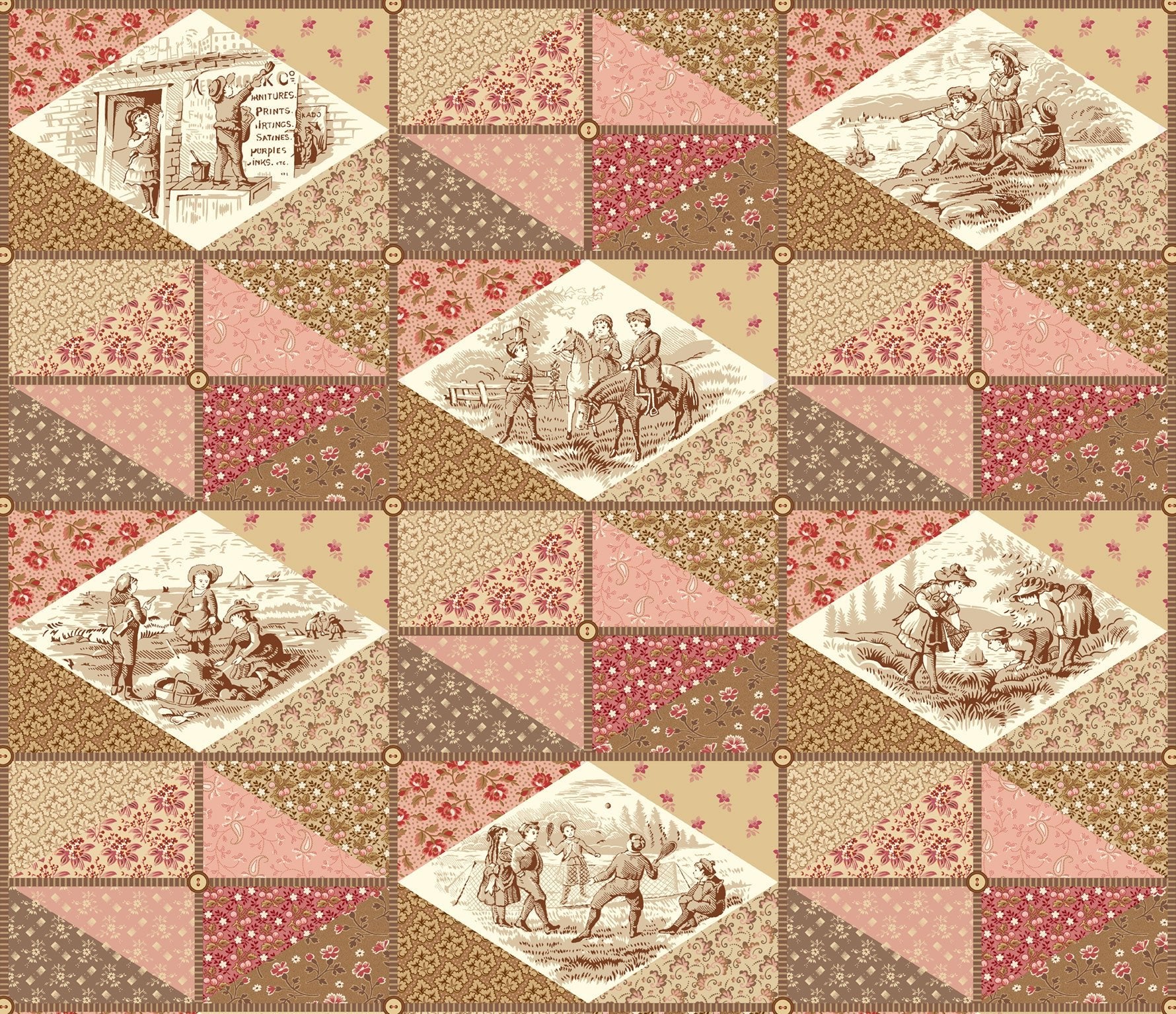 Marcus FabricsBack In The Day Quilt Fabric Blocks PinkFabric