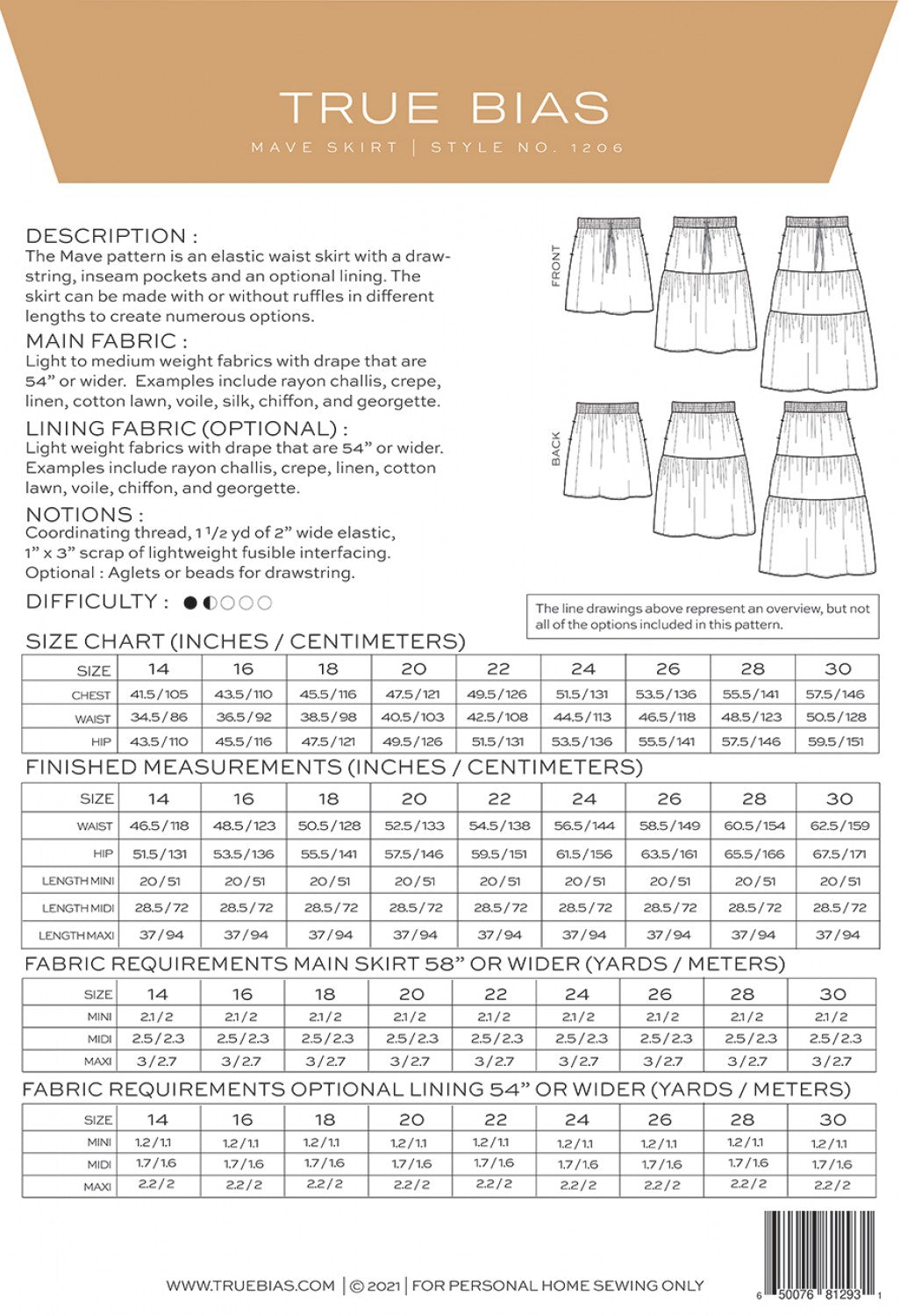 Mave Skirt 14-30 Sewing Pattern