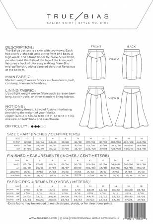 TrueBiasSalida Skirt Sewing PatternSewing Patterns