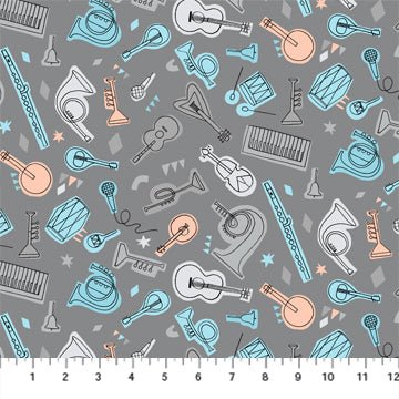 FIGO FabricsBand Practice Quilt Fabric Instruments GreyFabric