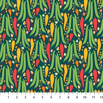 FIGO FabricsGrow Quilt Fabric Peppers TealFabric